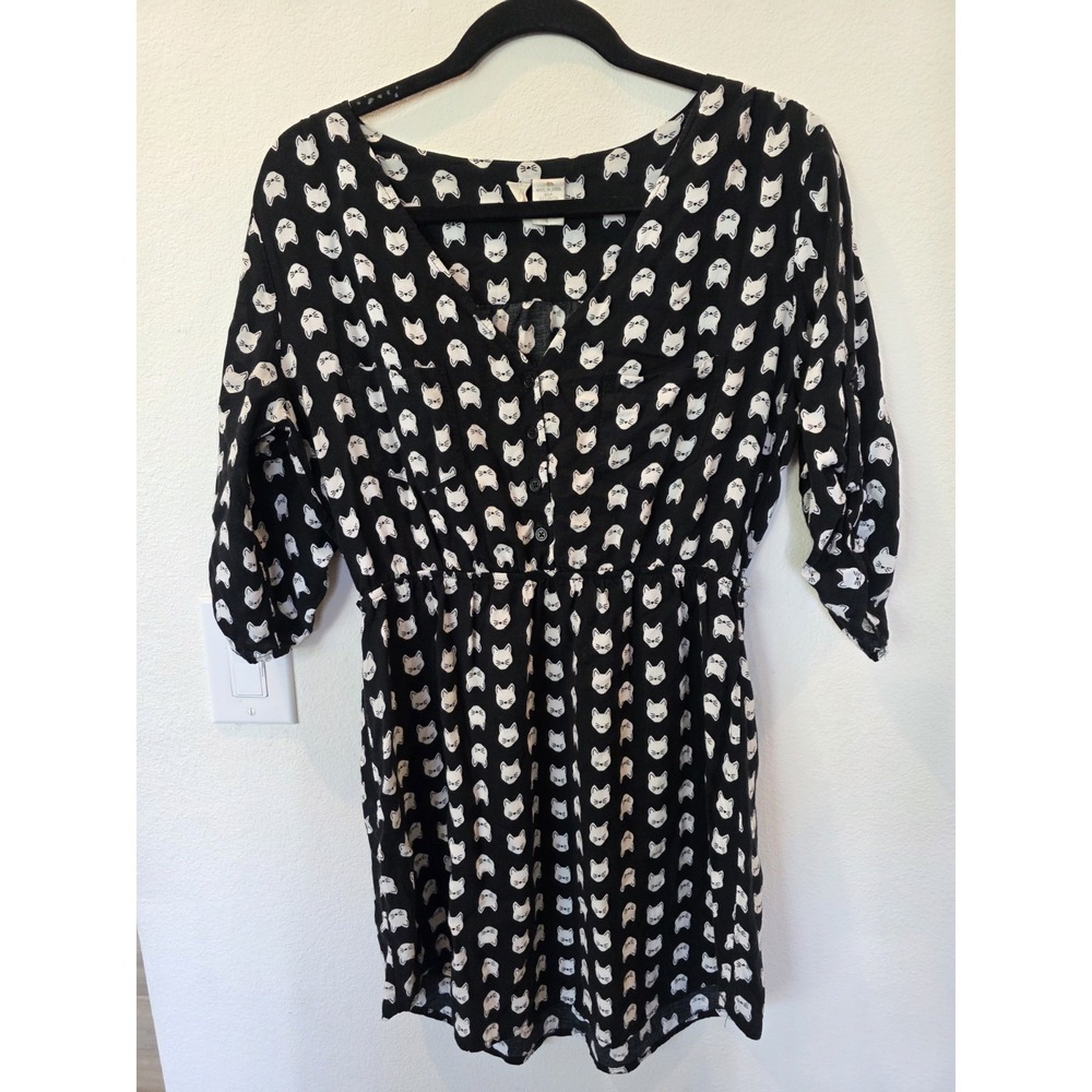 MimiChica Kitty Cat Face MiniDress Sz L BlackWhite NoBelt Coquette Cute Cat Lady